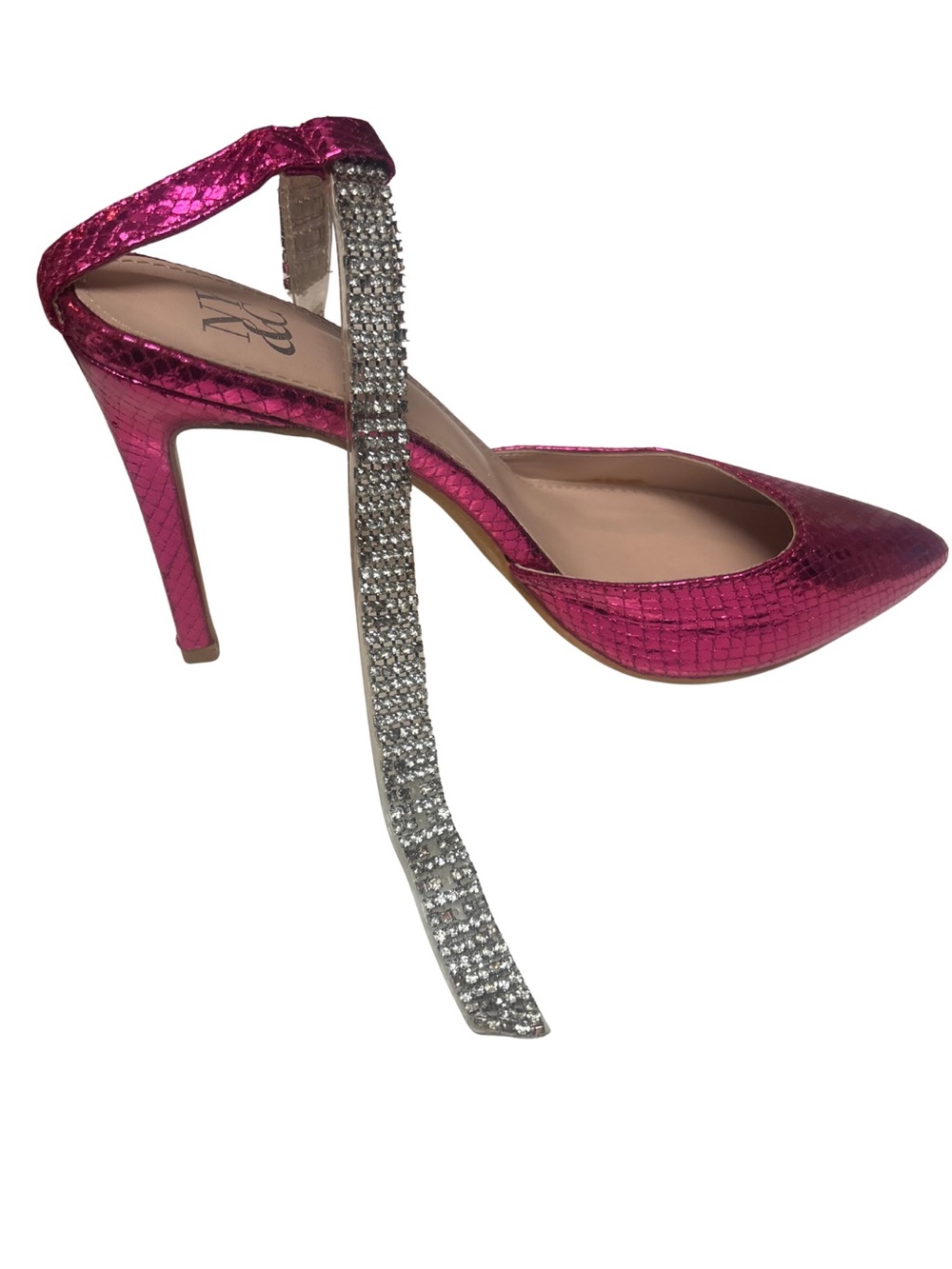 New York & Company Metallic Pink Faux Snakeskin Rhinestone Pump Heels 10